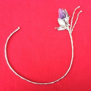 Amethyst Crystal Flower Soldered Collar Necklace